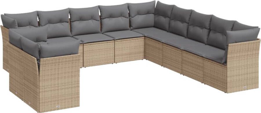 VidaXL 11-delige Tuinset met kussens poly rattan beige