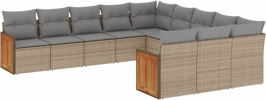 VidaXL 11-delige Tuinset met kussens poly rattan beige