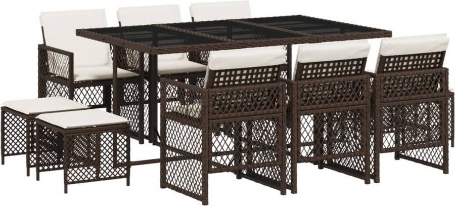 VidaXL 11-delige Tuinset met kussens poly rattan bruin