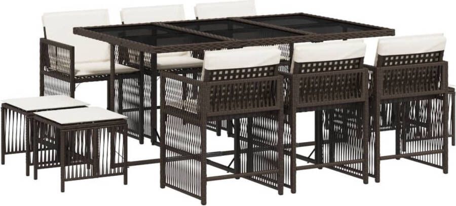 VidaXL 11-delige Tuinset met kussens poly rattan bruin