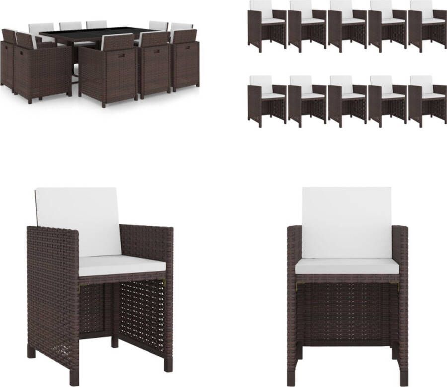 VidaXL -11-delige-Tuinset-met-kussens-poly-rattan-bruin Eethoek Voor Buiten Eethoeken Voor Buiten Tuintafel En Stoel Tuintafels En Stoelen