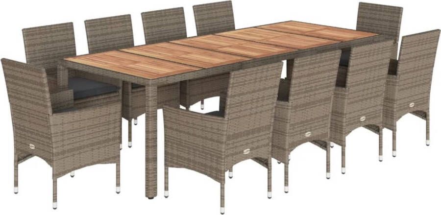 VidaXL 11-delige Tuinset met kussens poly rattan en acaciahout grijs