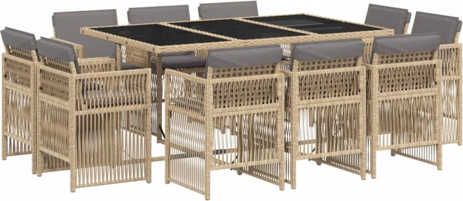 VidaXL 11-delige Tuinset met kussens poly rattan gemengd beige