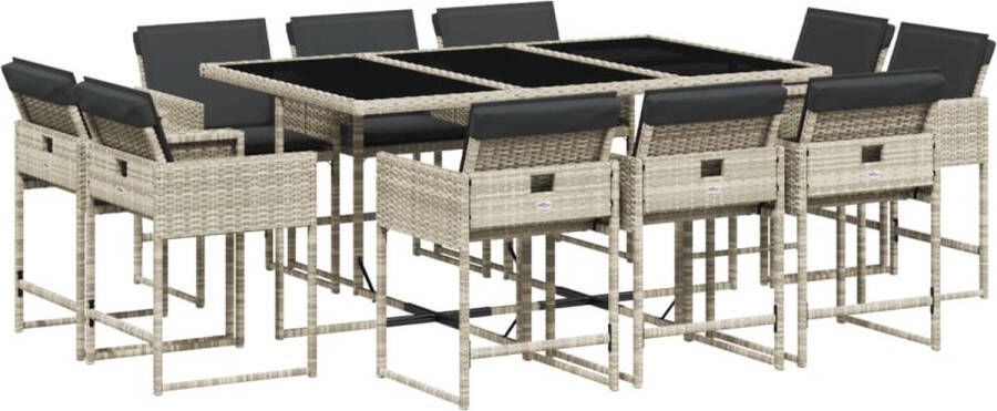 VidaXL 11-delige Tuinset met kussens poly rattan lichtgrijs