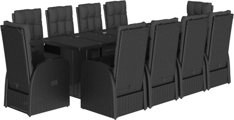 VidaXL 11-delige Tuinset met kussens poly rattan zwart