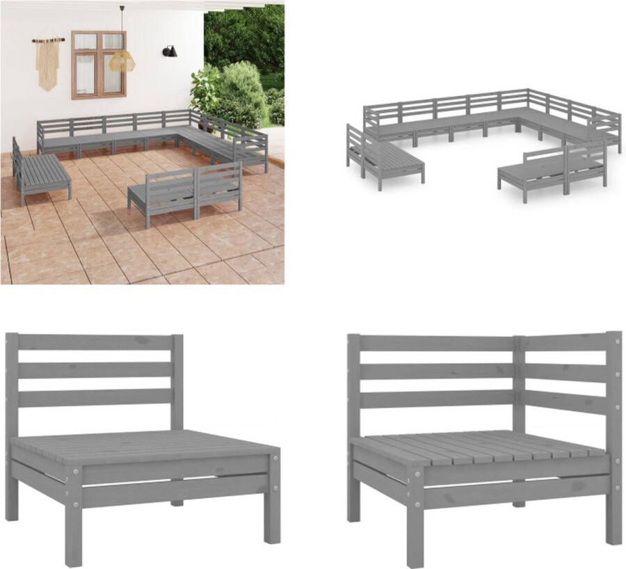 VidaXL 12-delige Loungeset massief grenenhout grijs Pallet Loungeset Pallet Loungesets Pallet Loungebank Loungeset