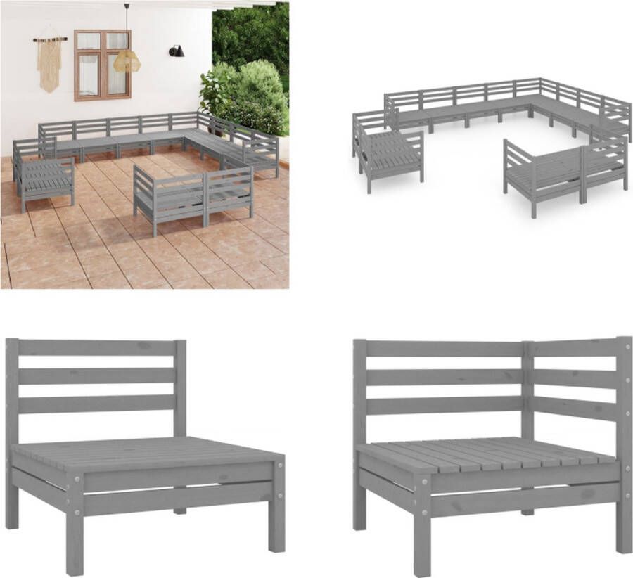 VidaXL 12-delige Loungeset massief grenenhout grijs Pallet Loungeset Pallet Loungesets Pallet Loungebank Loungeset