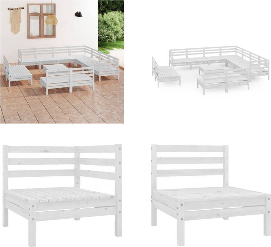 VidaXL 12-delige Loungeset massief grenenhout wit Pallet Loungeset Pallet Loungesets Pallet Loungebank Loungeset