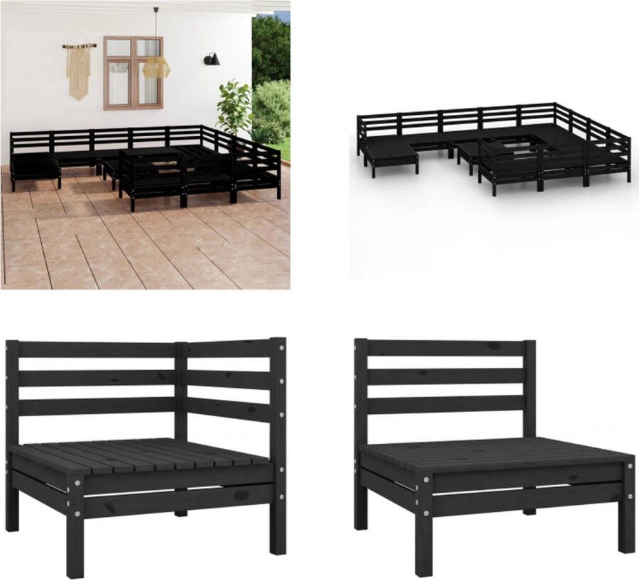 VidaXL 12-delige Loungeset massief grenenhout zwart Loungeset Loungesets Tuinsets