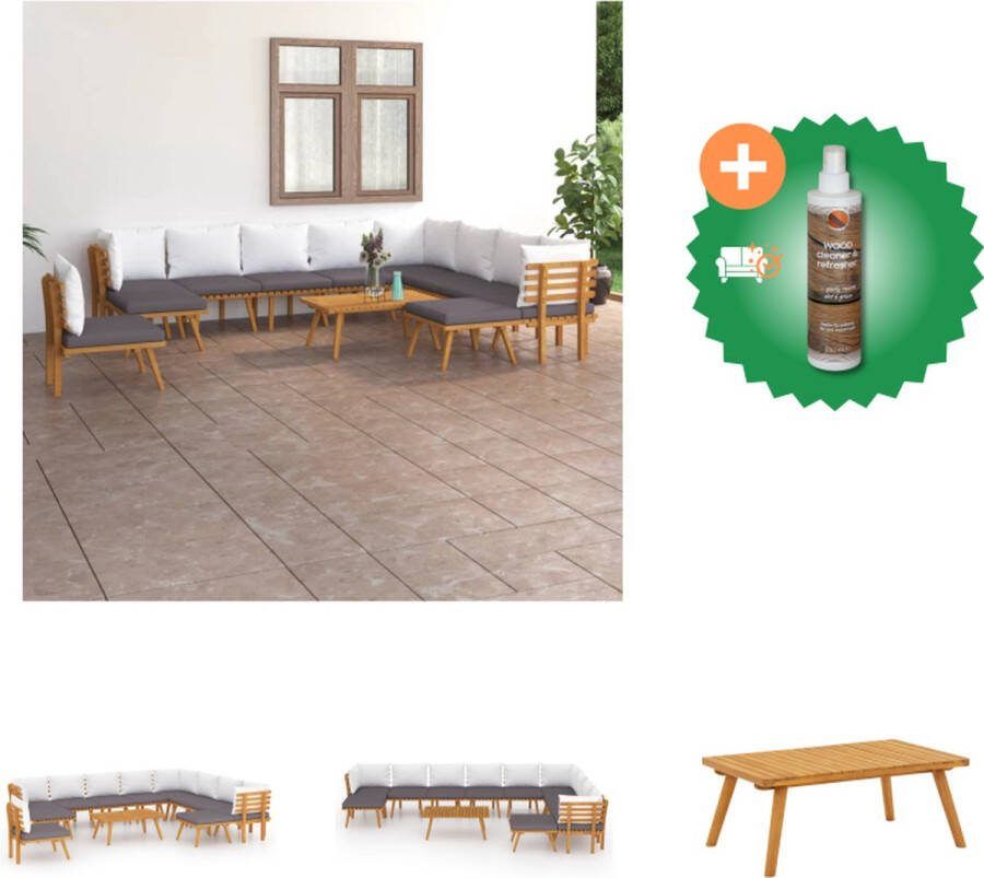 VidaXL Houten Tuinset Massief Acaciahout Inclusief Kussens Hoekbank 11 zitkussens 12 rugkussens Tuinset Inclusief Houtreiniger en verfrisser