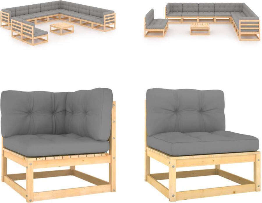 VidaXL 12-delige Loungeset met kussens massief grenenhout Loungeset Loungesets Tuinsets