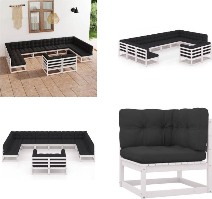 VidaXL 12-delige Loungeset met kussens massief grenenhout wit Loungeset Loungesets Tuinsets