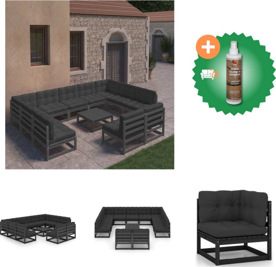 VidaXL Tuinset Grenenhout Hoekbank (70x70x67) Middenbank (70x70x67) Tafel (70x70x30) Zitkussen (70x70x8) Rugkussen (70x40x8) Montage vereist Kleur zwart antraciet Tuinset Inclusief Houtreiniger en verfrisser