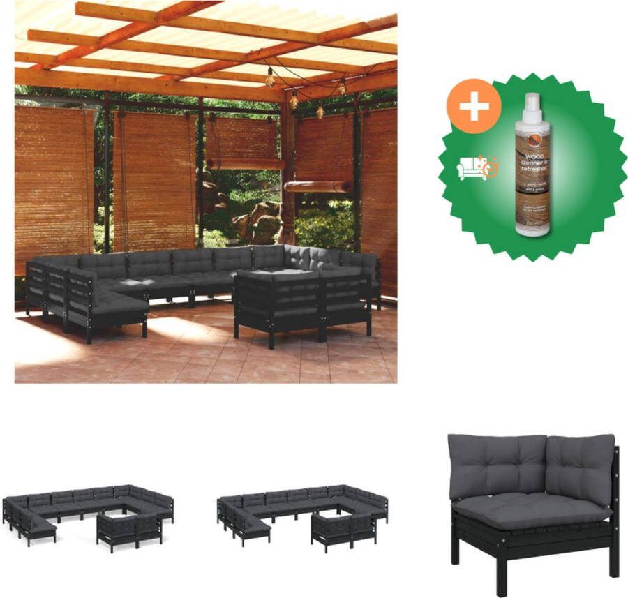 VidaXL Loungebank Grenenhout Zwart 63.5x63.5x62.5 cm Incl kussens Tuinset Inclusief Houtreiniger en verfrisser