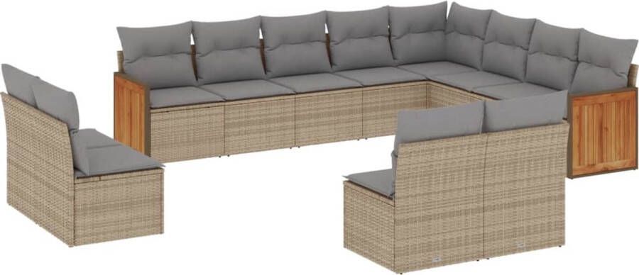 VidaXL 12-delige Loungeset met kussens poly rattan beige
