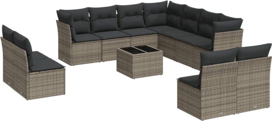 VidaXL 12-delige Loungeset met kussens poly rattan grijs