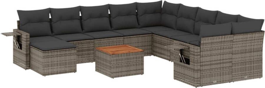 VidaXL 12-delige Loungeset met kussens poly rattan grijs
