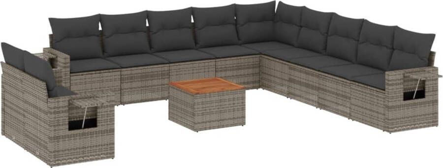 VidaXL 12-delige Loungeset met kussens poly rattan grijs