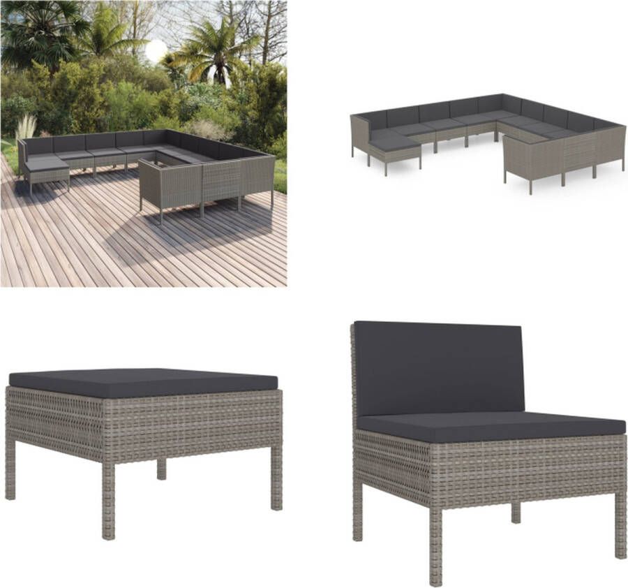 VidaXL 12-delige Loungeset met kussens poly rattan grijs Loungeset Loungesets Lounge Set Lounge Sets