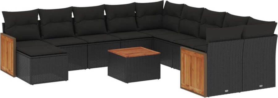 VidaXL 12-delige Loungeset met kussens poly rattan zwart