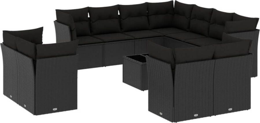 VidaXL 12-delige Loungeset met kussens poly rattan zwart