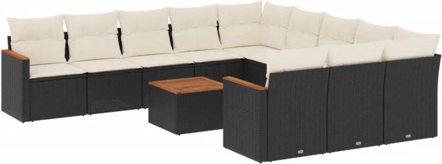 VidaXL 12-delige Loungeset met kussens poly rattan zwart