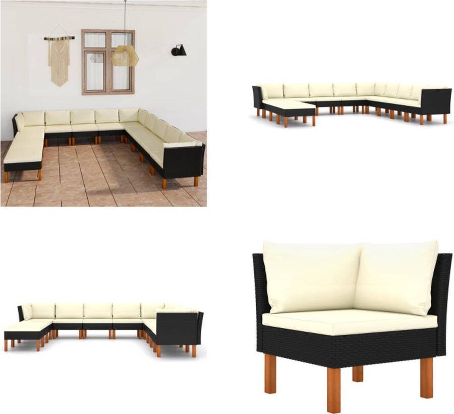 VidaXL 12-delige Loungeset met kussens poly rattan zwart Tuinstoel Tuinstoelen Loungestoel Loungestoelen