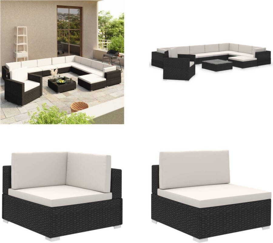 VidaXL -12-delige-Loungeset-met-kussens-poly-rattan-zwart Tuintafel En Stoel Tuintafels En Stoelen Tuintafel Set Tuintafel Sets