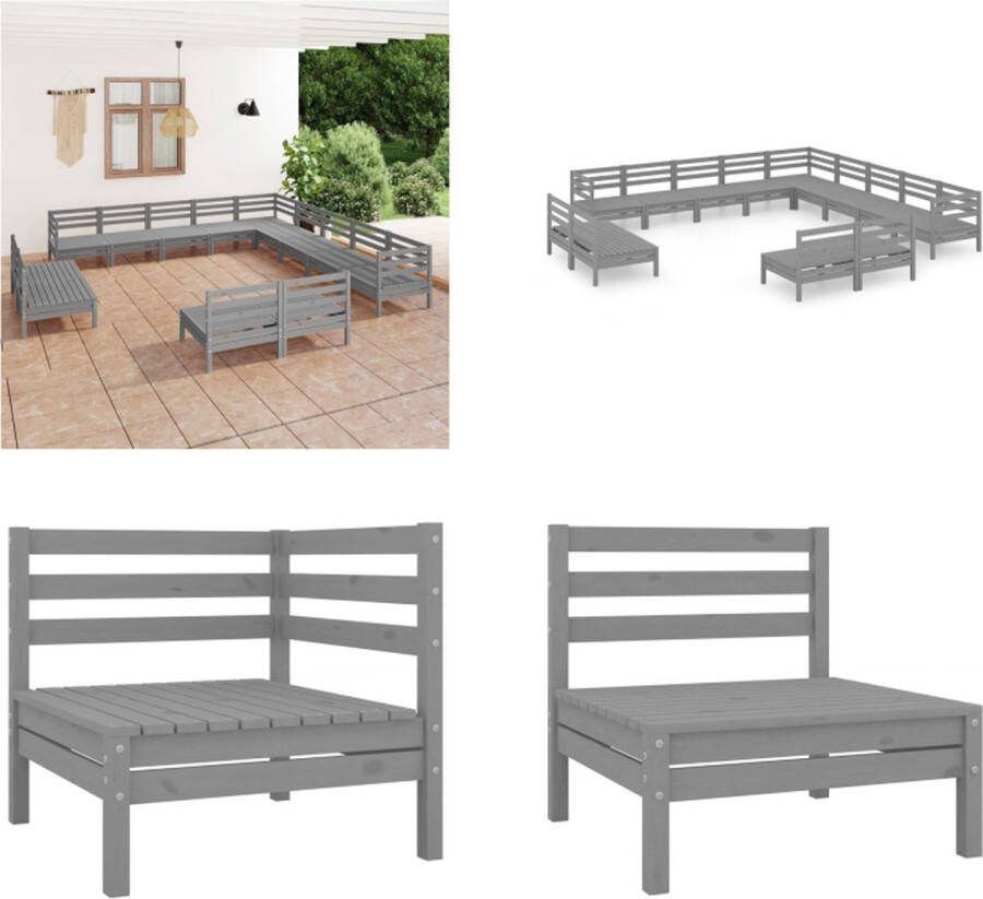 VidaXL 13-delige Loungeset massief grenenhout grijs Pallet Loungeset Pallet Loungesets Pallet Loungebank Loungeset
