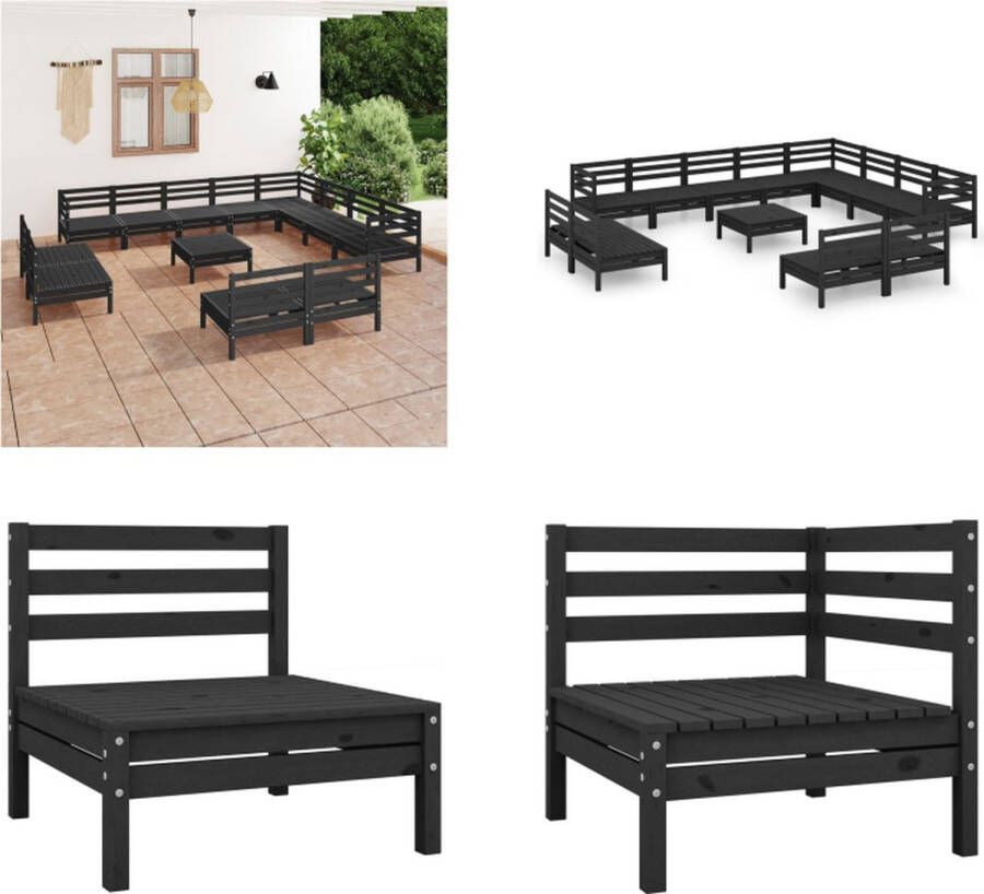 VidaXL 13-delige Loungeset massief grenenhout zwart Pallet Loungeset Pallet Loungesets Pallet Loungebank Loungeset