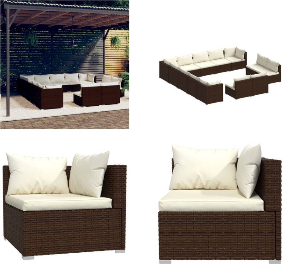 VidaXL 13-delige Loungeset met kussens poly rattan bruin Loungeset Loungesets Tuinset Tuinmeubelset