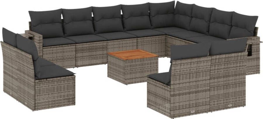 VidaXL 13-delige Loungeset met kussens poly rattan grijs