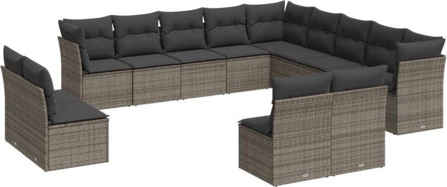 VidaXL 13-delige Loungeset met kussens poly rattan grijs