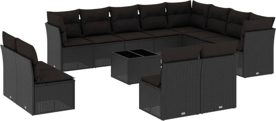VidaXL 13-delige Loungeset met kussens poly rattan zwart