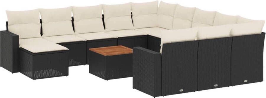 VidaXL 13-delige Loungeset met kussens poly rattan zwart
