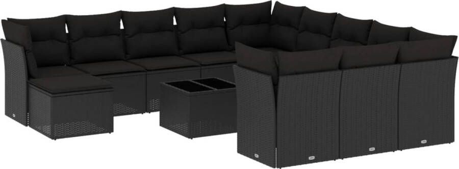 VidaXL 13-delige Loungeset met kussens poly rattan zwart