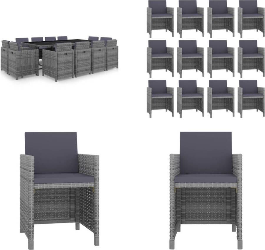 VidaXL 13-delige Tuinset met kussens poly rattan antraciet Eethoek Voor Buiten Eethoeken Voor Buiten Tuintafel En Stoel Tuintafels En Stoelen