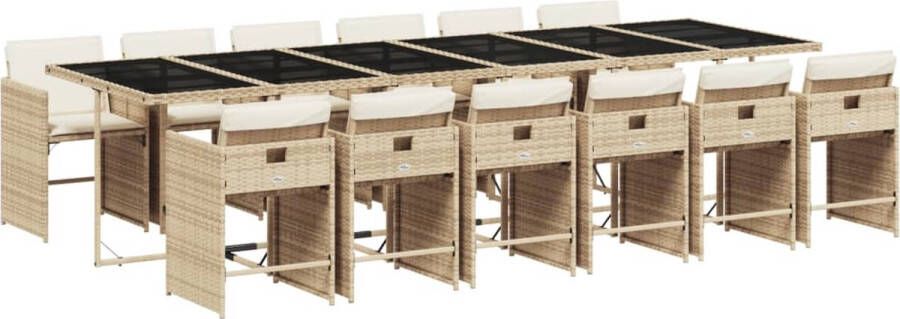 VidaXL 13-delige Tuinset met kussens poly rattan beige