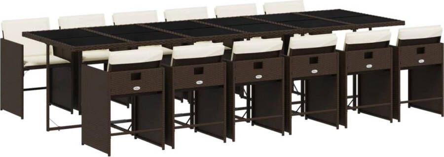 VidaXL 13-delige Tuinset met kussens poly rattan bruin