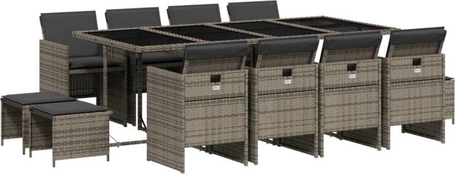VidaXL 13-delige Tuinset met kussens poly rattan grijs