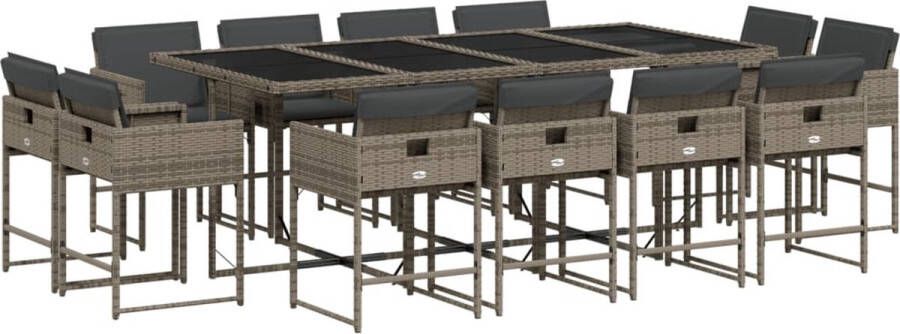 VidaXL 13-delige Tuinset met kussens poly rattan grijs