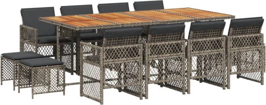 VidaXL 13-delige Tuinset met kussens poly rattan grijs