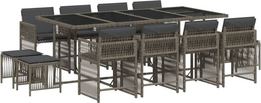 VidaXL 13-delige Tuinset met kussens poly rattan grijs