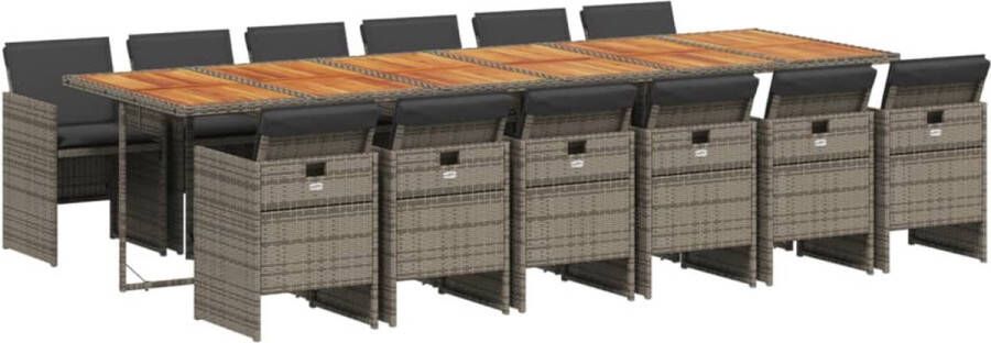 VidaXL 13-delige Tuinset met kussens poly rattan grijs