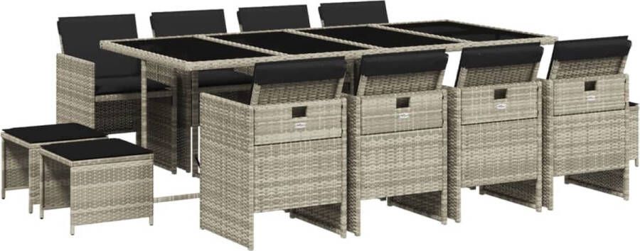 VidaXL 13-delige Tuinset met kussens poly rattan lichtgrijs