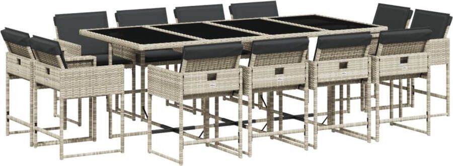 VidaXL 13-delige Tuinset met kussens poly rattan lichtgrijs