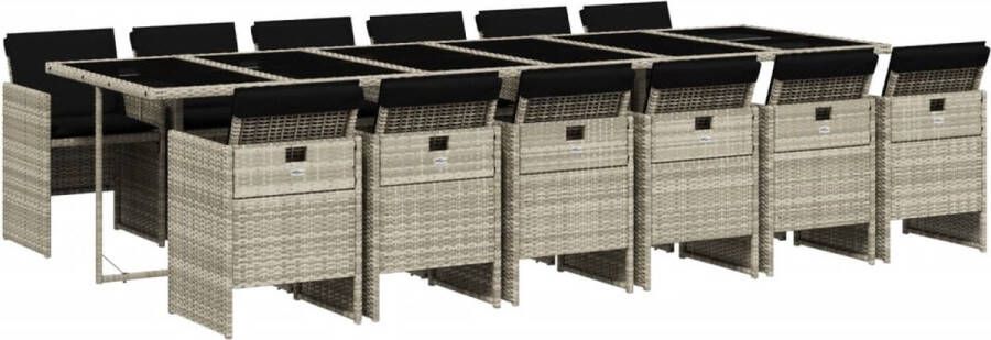 VidaXL 13-delige Tuinset met kussens poly rattan lichtgrijs