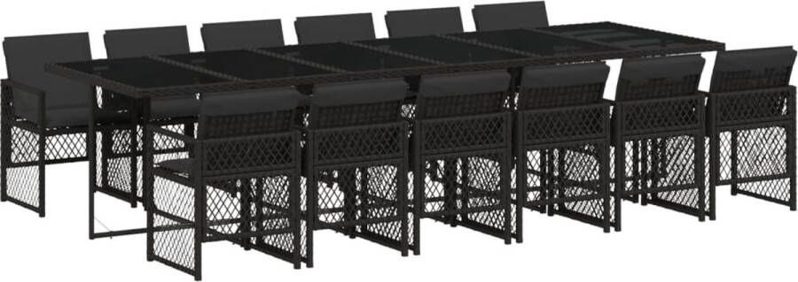 VidaXL 13-delige Tuinset met kussens poly rattan zwart