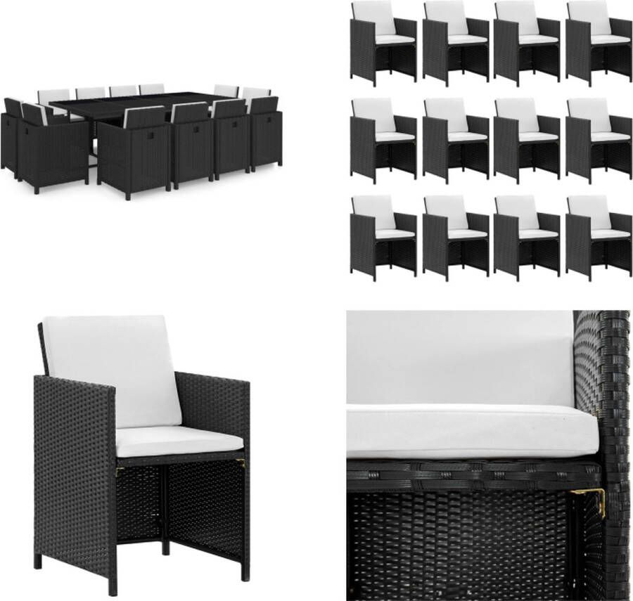 VidaXL -13-delige-Tuinset-met-kussens-poly-rattan-zwart Eethoek Voor Buiten Eethoeken Voor Buiten Tuintafel En Stoel Tuintafels En Stoelen