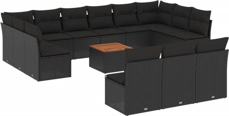 VidaXL 14-delige Loungeset met kussens poly rattan zwart